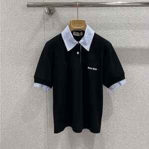 Miu Miu Polo Shirt Black Contrast Collar Chic